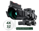 4x32 Rifle Scope with Red, Green, Blue Illuminated Reticle with Top Fiber AND Iron Sight