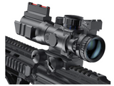 4x32 Rifle Scope with Red, Green, Blue Illuminated Reticle with Top Fiber AND Iron Sight